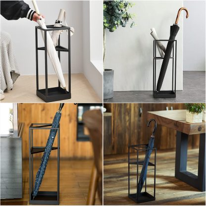 傘立て かさたて DEWEL 長傘/折り畳み傘収納 スリム おしゃれ 玄関収納 アンブレラスタンド かさラック レインラック 傘置き 靴ベラ収納 シンプル 倒れにくい ブラック 完成品 幅19×奥行き19×高さ53cm