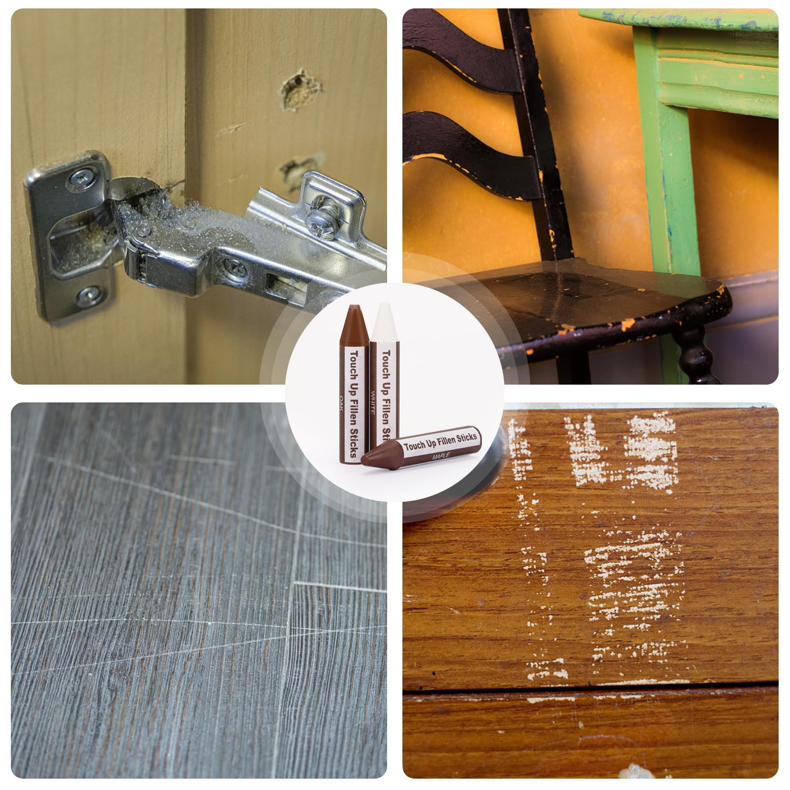 DEWEL 補修棒 家具補修クレヨン フローリング 補修 クレヨン 傷補修 ネジ穴補修 かくれん棒 キズ消し キズ補修棒 傷消し 傷隠し 家具 床/机補修 剥がれ補修 木製品キズ補修セット 木製家具補修 8色入り