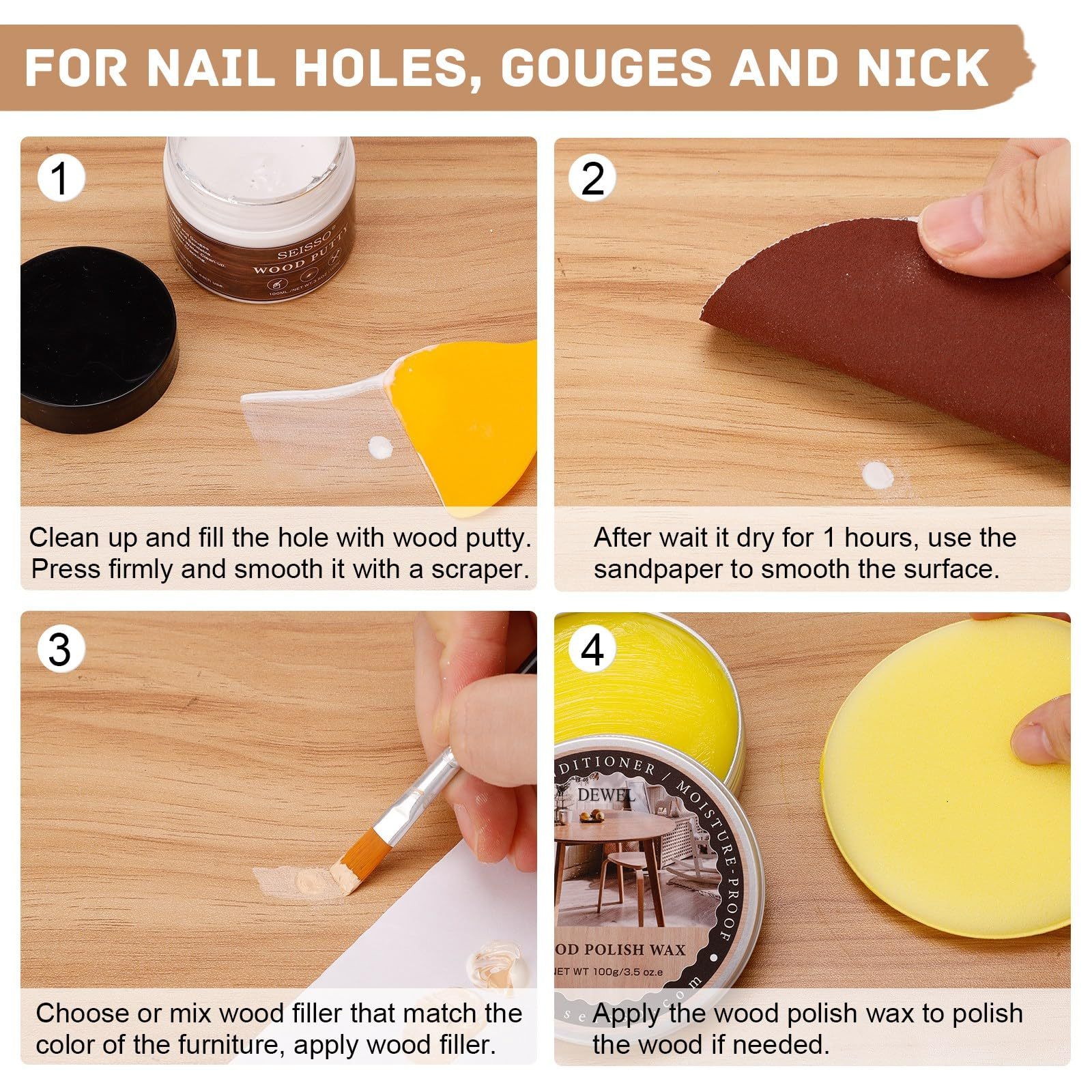 DEWEL 木製品キズ補修 キズ補修クリームキット フローリング 補修クリーム 18色入り 100g木工パテ 100g木蝋油 家具修理キット 木工 木製の家具 床 補修 キズ すりキズ用 傷消し 床補修 ドア補修 補修材 傷直し あらゆるキズの補修セット