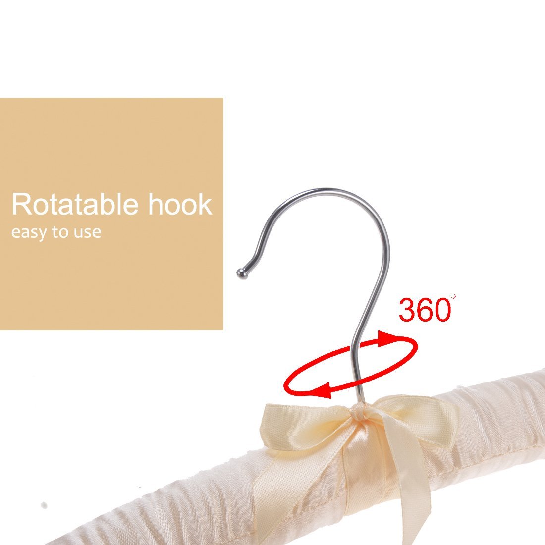 DEWEL スポンジハンガー サテンハンガー 布ハンガー 布製 シルク リボン付き ふっくらハンガー 衣類収納 たんす用 クローゼット ディスプレイ用 ホテルアメニティ 家庭用 客間 ５本セット (ベージュ)