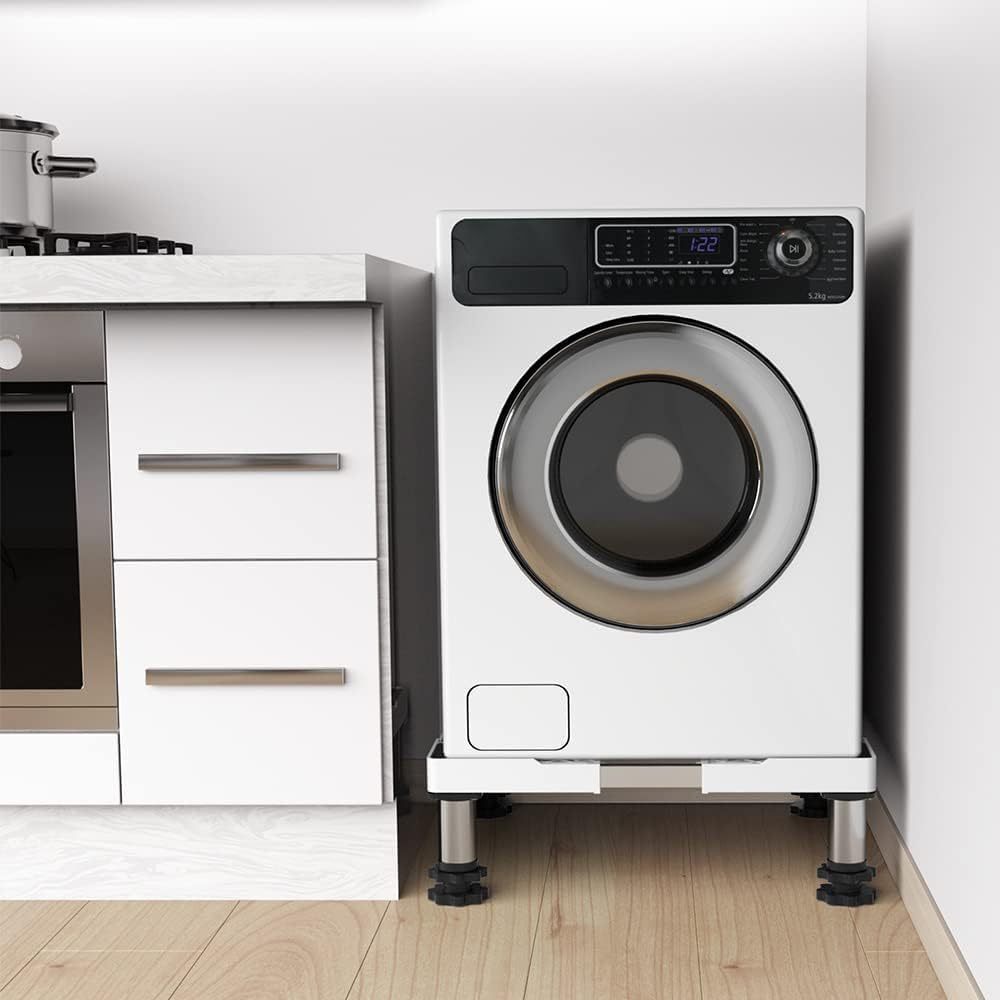 洗濯機 台 冷蔵庫置き台 18~21CM高度調節 ステインレス製 防振パッド付き 増大増高ジャッキ付き 耐荷重約500kg 伸縮式 幅奥行 44.5～68cm 昇降可能置き台 かさ上げ 高さ調節 減音防振 調節簡単 (増高18~21CM・耐荷重500KG)