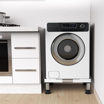 洗濯機 台 冷蔵庫置き台 18~21CM高度調節 ステインレス製 防振パッド付き 増大増高ジャッキ付き 耐荷重約500kg 伸縮式 幅奥行 44.5～68cm 昇降可能置き台 かさ上げ 高さ調節 減音防振 調節簡単 (増高18~21CM・耐荷重500KG)