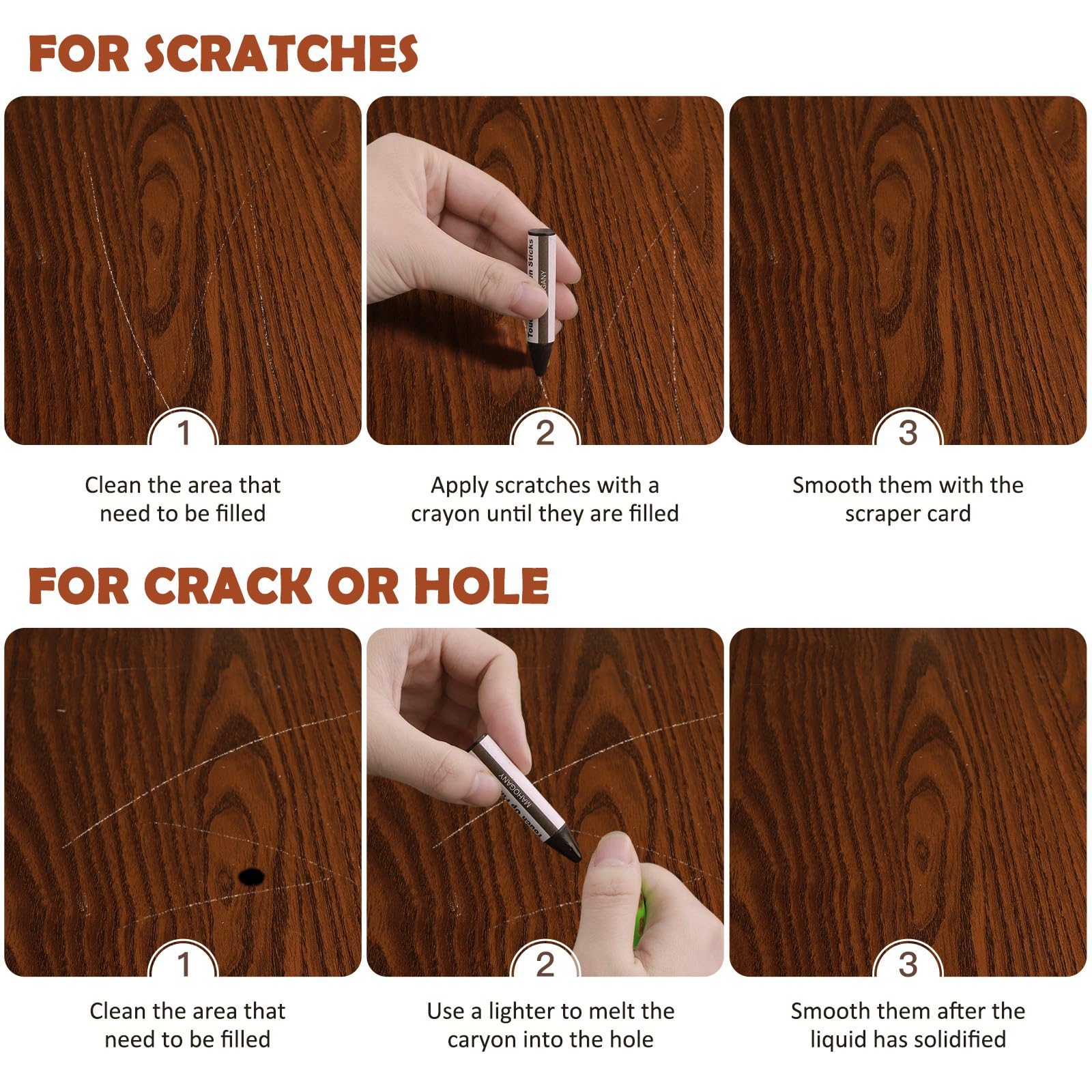 DEWEL 木製家具修理キット、アップグレード木材フィラー、ワックススティック付き家具タッチアップマーカー、傷、ひび割れ、穴、ラミネート、テーブル、ベッドポスト用の床タッチアップキット42個