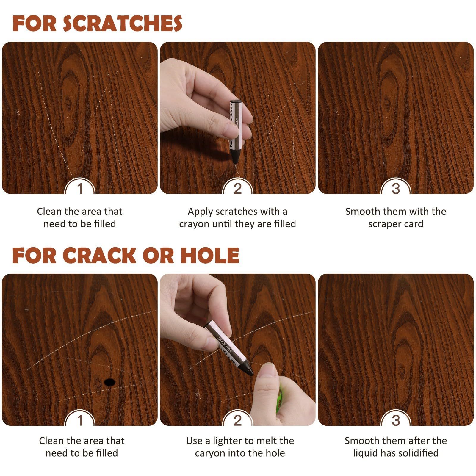 DEWEL 木製家具修理キット、アップグレード木材フィラー、ワックススティック付き家具タッチアップマーカー、傷、ひび割れ、穴、ラミネート、テーブル、ベッドポスト用の床タッチアップキット42個