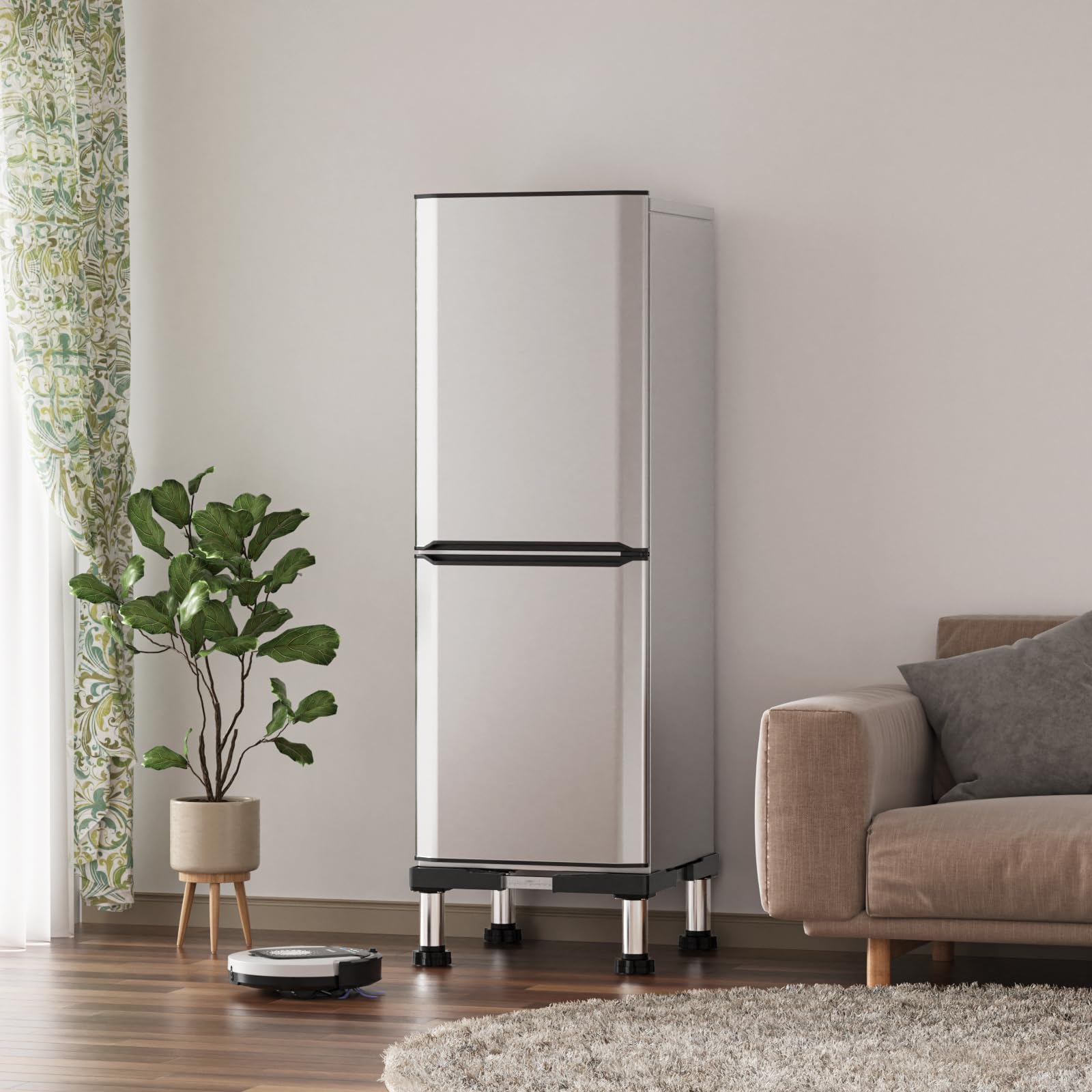 かさ上げ台 洗濯機台 冷蔵庫 置き台 幅/奥行44.5～70cm 昇降可能 18~21cm高度調節 防振パッド付き ステインレス製ジャッキ付き 目盛り 組み立て簡単 ブラック