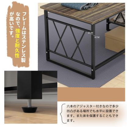 DEWEL ローテーブル テーブル 収納棚付き リビングテーブル センターテーブル ロータイプ ちゃぶ台 座卓 幅100×奥行50 一人暮らし アジャスター付き リビング 和室 作業 勉強 食卓用 テレワーク 高さ36cm 在宅勤務 おしゃれ 木製