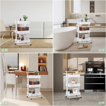 DEWEL 車輪付きユーティリティ キッチンワゴン 収納ローリングストレージカート 3層ローリングカート 収納ラック ワゴン 収納ワゴンアイランド 3段 キャスター付き 組立簡単 カート ユーティリティカート キャスター付き収納カート 味料調ラック バスケットラック キッチン、バスルーム、リビングルーム、ランドリー、化粧品用収納カート