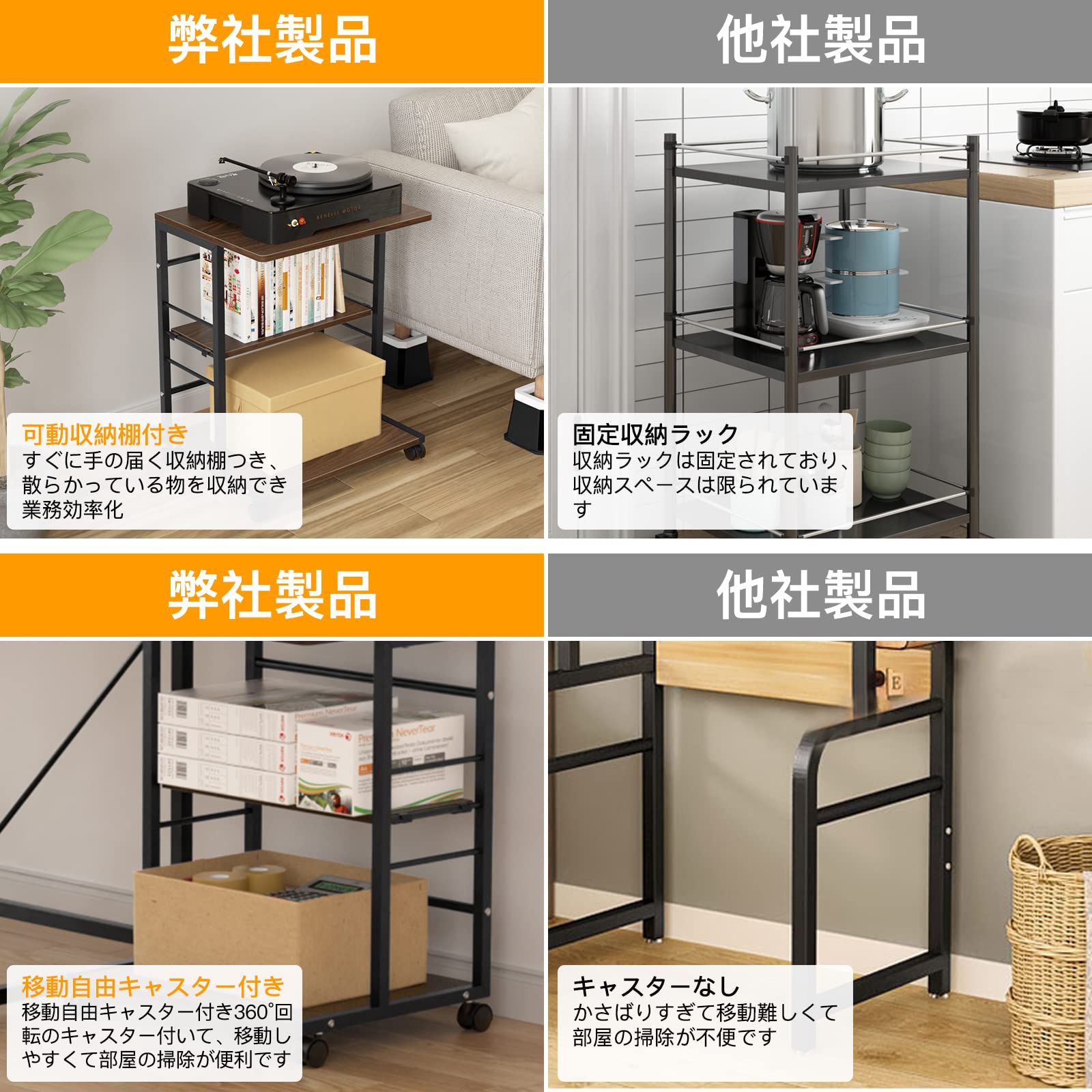 DEWEL プリンタ台 プリンタラック 幅50cm 奥行40cm 高さ63cm 総耐荷重60kg キャスター付き デスクサイド収納3段 棚板高さ調節可能 プリンターカート プリンターワゴン プリンタースタンド 組み立て簡単 木製 収納 移動便利 A3対応 オフィス 家庭用 (ウォールナット)