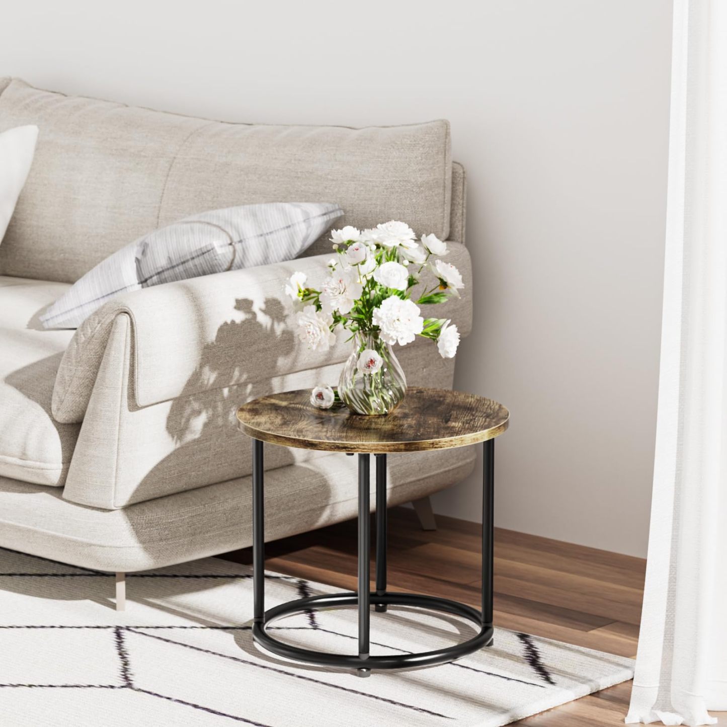  ネストテーブル DEWEL 2個セットカフェテーブル 組み合わせ自由 入れ子式 円型 テレワーク 一人暮らし おしゃれ シンプル 木目調