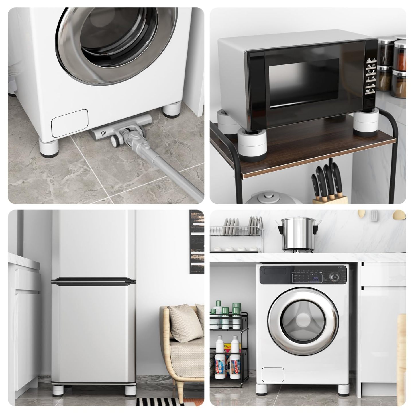 洗濯用防振ゴム DEWEL かさ上げ台 9cm 高さ調整 12点セット ホワイト 継ぎ足し 底上げ 置き台 冷蔵庫 ソファー テーブル こたつ ベッドの高さあげ 水たまり防止 安定性 耐久性