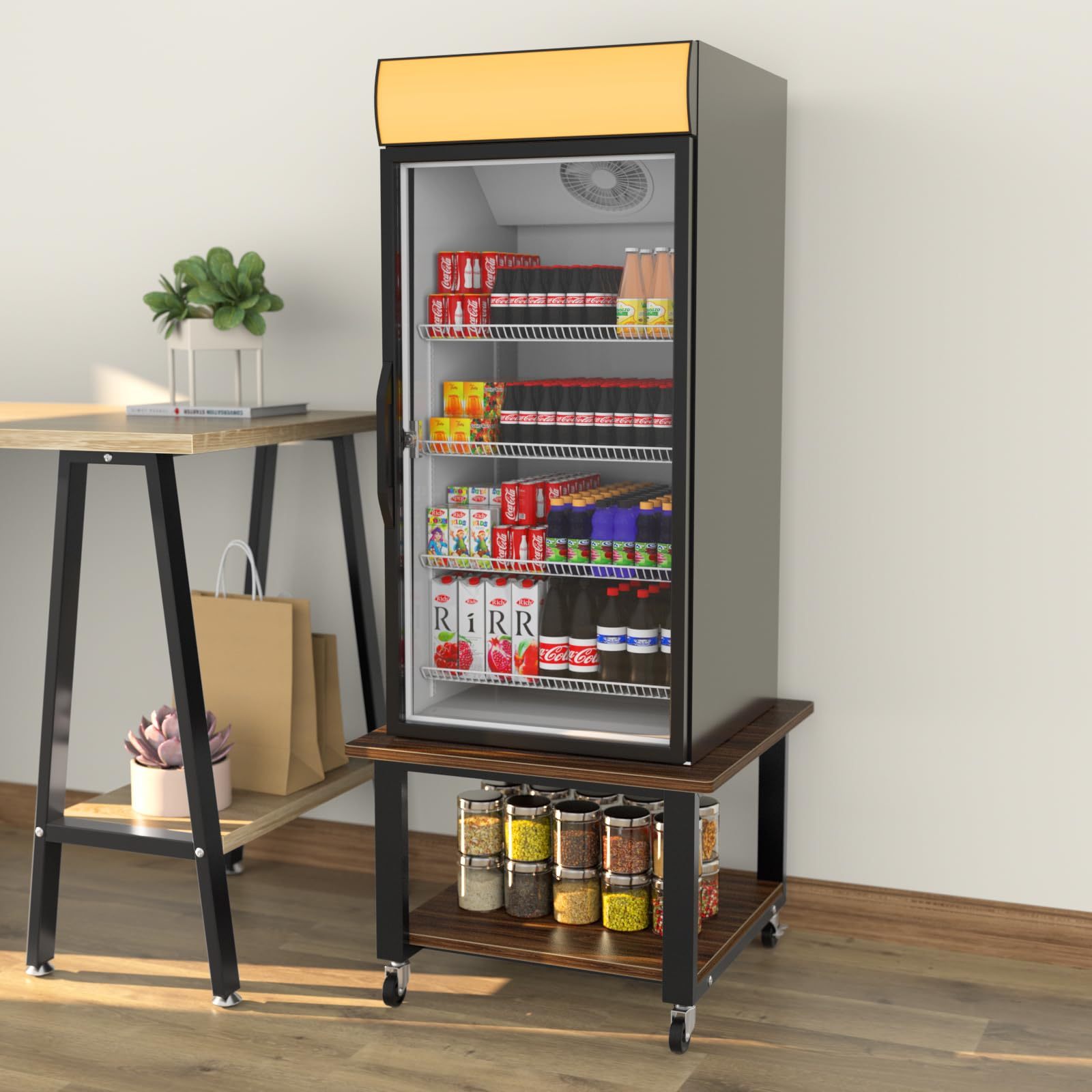 DEWEL プリンター台 洗濯機 台 冷蔵庫用置き台 レンジ台 2段 奥行50cm 幅50cm 高35cm キャスター付き 移動便利 プリンターラック 収納 木製 プリンターワゴン 机上ラック プリンターカート 机上台/机下台 オフィス/ホーム収納用 デスクワゴン