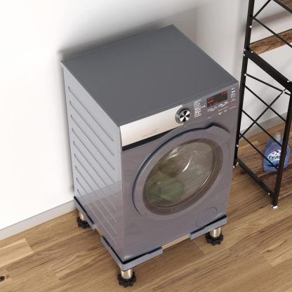 洗濯機 台 DEWEL 冷蔵庫置き台 13~17CM高度調節 増大増高ジャッキ付き 耐荷重約500kg かさ上げ 高さ調節 伸縮式 幅/奥行44.8～69cm 減音防振 昇降可能 4足 ステインレス製 防振パッド付き