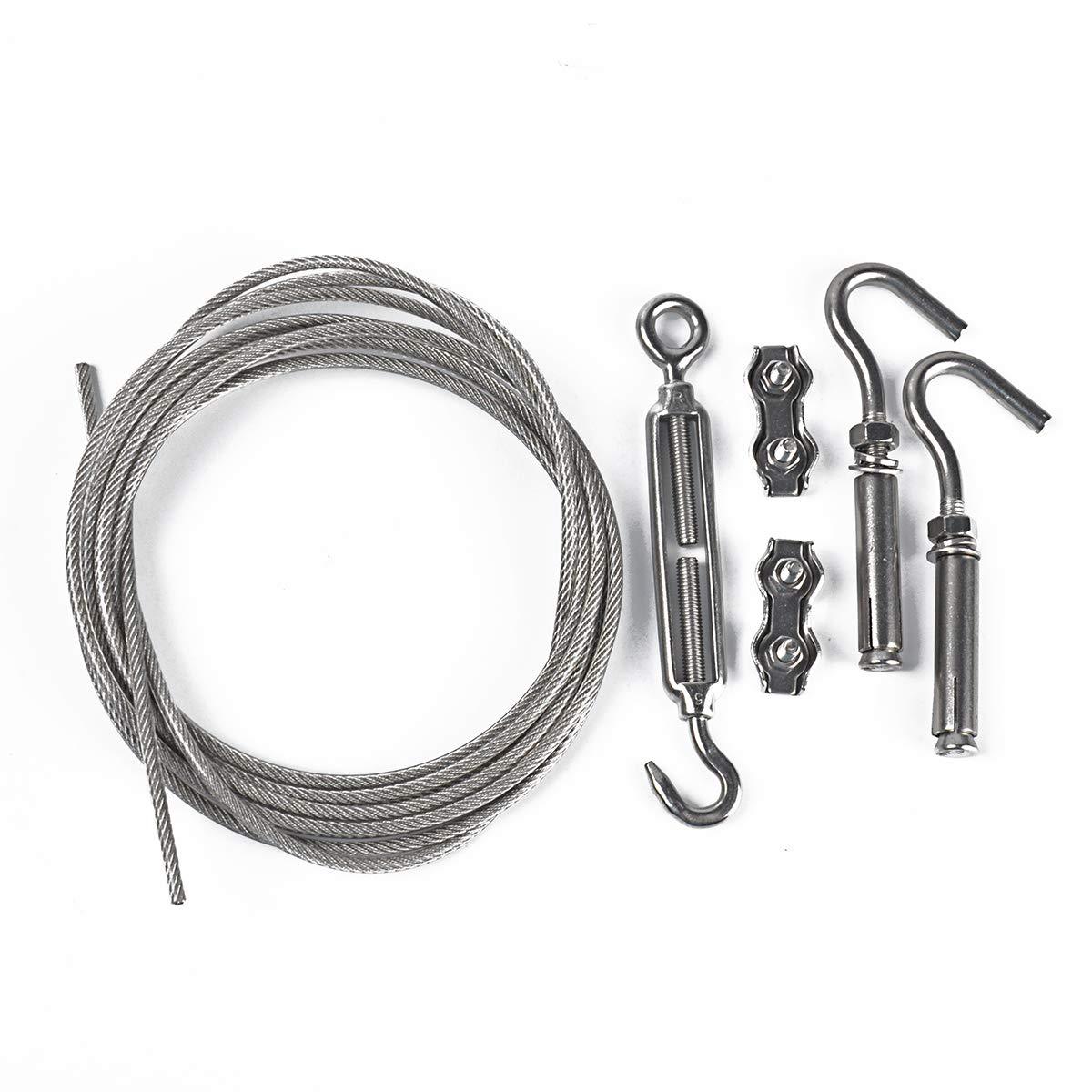 DEWEL 洗濯ロープ 室内物干しワイヤー 物干し 耐荷重60kg 長さ調節可能 ステンレス ロープ 物干しロープ カーテンワイヤー 洗濯ワイヤー 洗濯紐 屋外 壁掛け 防水 防錆 3.3m/5.3m/6.3m シルバー