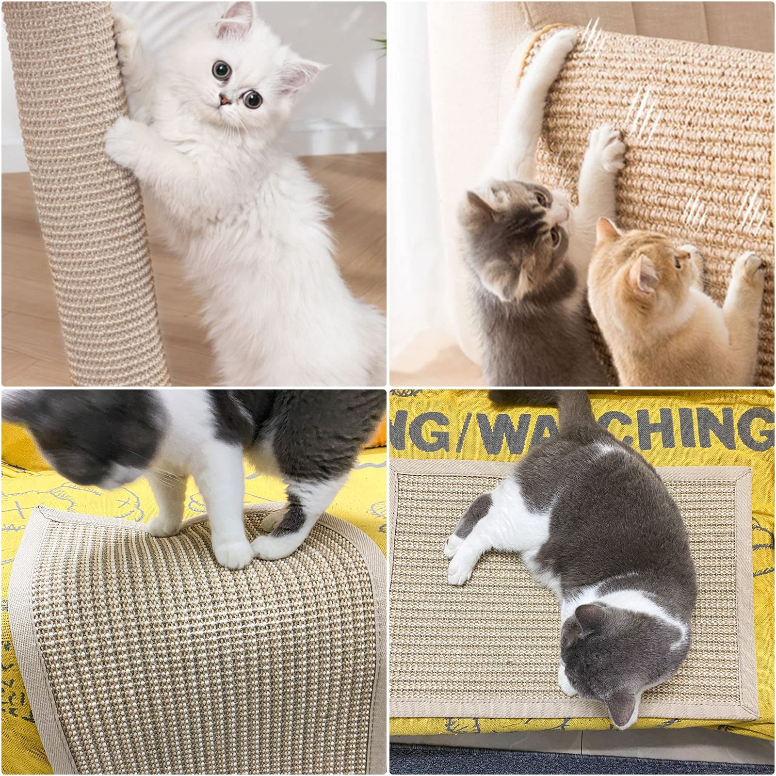 DEWEL 猫用爪とぎマット 40×60cm 猫用スクラッチャーマット 猫用 爪とぎ マット 高密度 天然サイザル麻製 夏 猫 爪研ぎ 猫用おもちゃ 猫用品 ソファー 家具保護 ストレス解消
