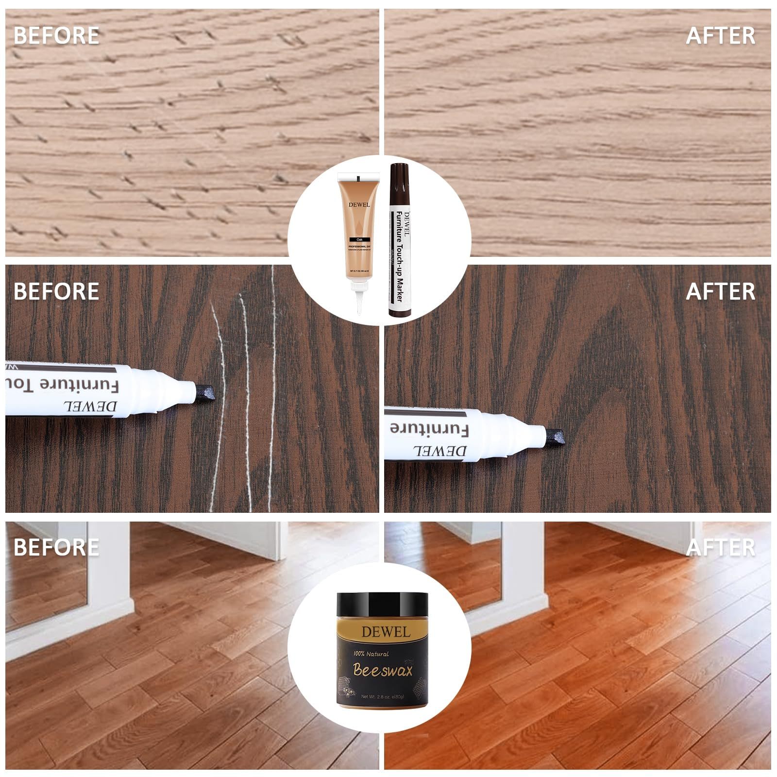 DEWEL フローリング 補修 家具 補修ペン フローリング 穴埋めパテ 木製品キズ補修セット 木工用パテ フローリング ドア 剥がれ 補修 家具補修 家具 傷隠し ペン ネジ穴、ひび割れ、釘目、傷、焼灼、変色など補修