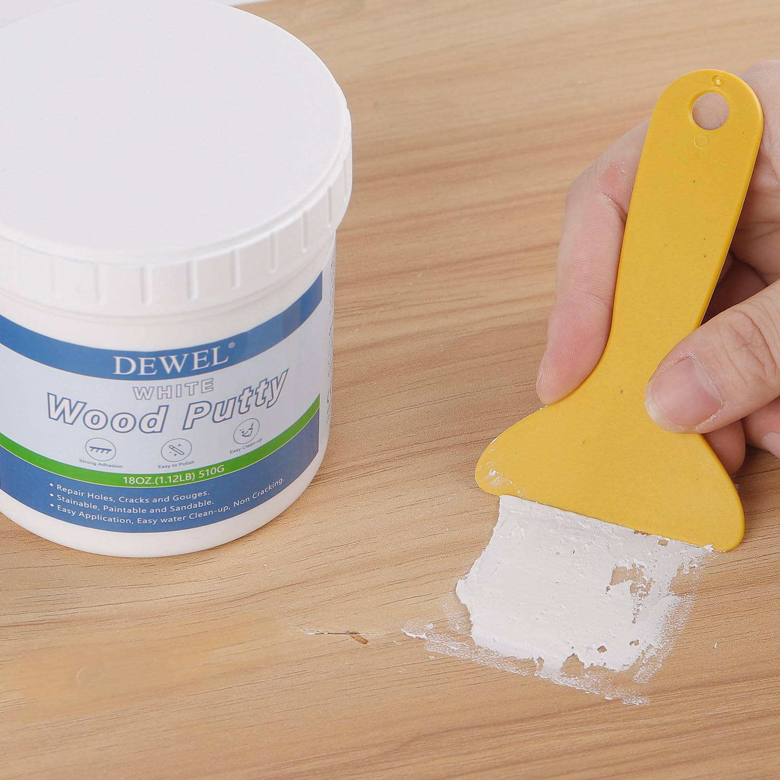 DEWEL 木工パテ 木材 パテ 穴埋めパテ パテ ウッドパテ 木材補修用パテ 補修パテ ウッドフィラーパテ 木製テーブル、戸棚、床、ドアの亀裂など補修 フローリング 補修 スクレーパー付き サンドペーパー付き 手袋付き ホワイト
