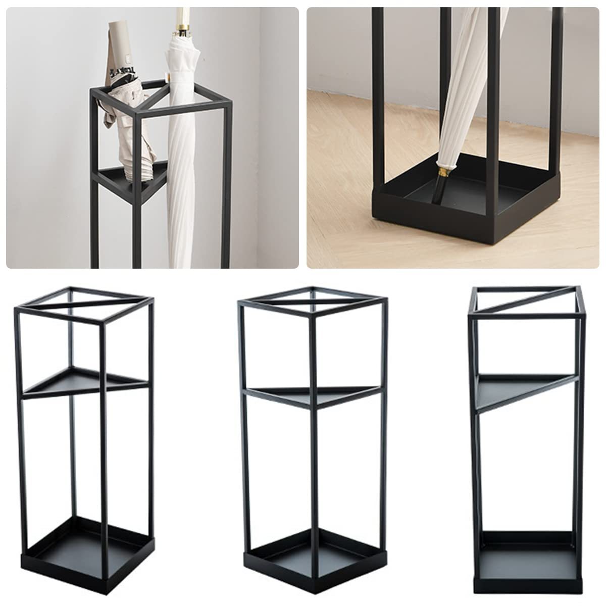 傘立て かさたて DEWEL 長傘/折り畳み傘収納 スリム おしゃれ 玄関収納 アンブレラスタンド かさラック レインラック 傘置き 靴ベラ収納 シンプル 倒れにくい ブラック 完成品 幅19×奥行き19×高さ53cm