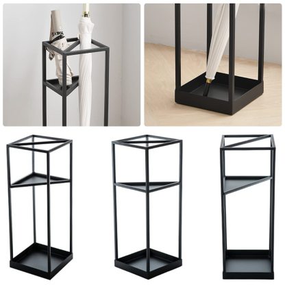 傘立て かさたて DEWEL 長傘/折り畳み傘収納 スリム おしゃれ 玄関収納 アンブレラスタンド かさラック レインラック 傘置き 靴ベラ収納 シンプル 倒れにくい ブラック 完成品 幅19×奥行き19×高さ53cm