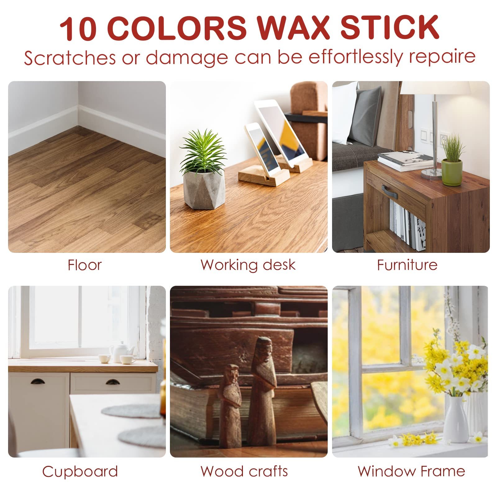 DEWEL フローリング 補修 ネジ穴 補修 家具 補修 クレヨン 10色 床 傷消し 家具修理クレヨン キズ隠し、ひび割れ、釘目など補修 ヘラ付き