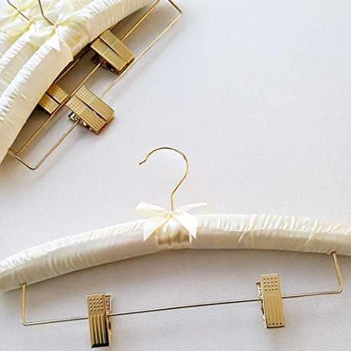 DEWEL スポンジハンガー サテンハンガー 布ハンガー クリップ付き リボン付き 布製 シルク ふっくらハンガー 耐久性 衣類収納 たんす用 クローゼット ディスプレイ用 ホテルアメニティ 家庭用 客間 ５本セット