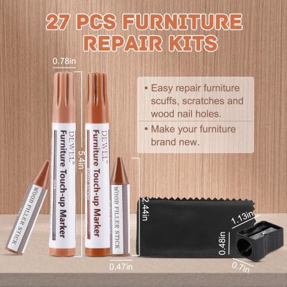 DEWEL 木製品キズ補修セット 家具 補修ペン 家具補修マーカー フローリング補修 12色補修ペン 12色補修棒 床 ドア剥がれ 棚 家具補修 キズ隠し ひび割れ、傷、焼灼、変色など補修 芯削り器付き 24本セット 家具の傷、汚れ用