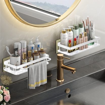 DEWEL 浴室用ラック 風呂場 洗面所収納壁掛け棚 強力粘着固定 ステンレス シャワーラック 水切り 収納ラック 耐加重5KG