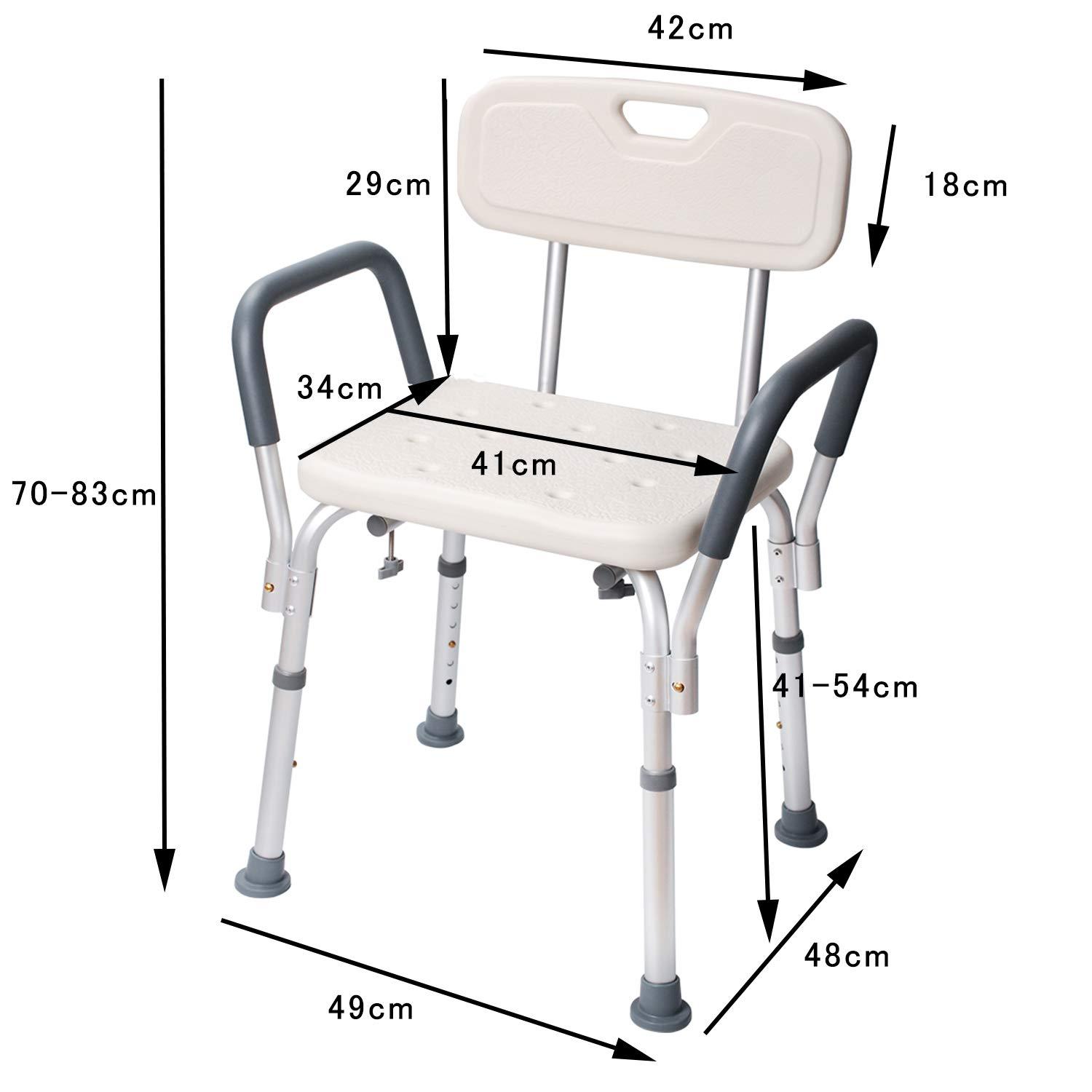 DEWEL お風呂 椅子 シャワーチェア バス アルミ製 手すり 背もたれ付 6段階高さ調節 軽量 耐荷重136kg