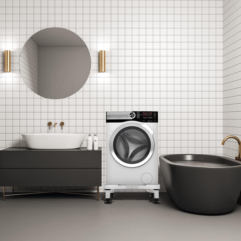 洗濯機 台 冷蔵庫置き台 18~21CM高度調節 ステインレス製 防振パッド付き 増大増高ジャッキ付き 耐荷重約500kg 伸縮式 幅奥行 44.5～68cm 昇降可能置き台 かさ上げ 高さ調節 減音防振 調節簡単 (増高18~21CM・耐荷重500KG)