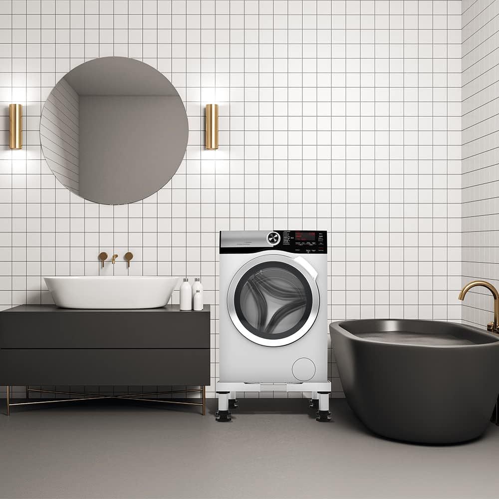 洗濯機 台 冷蔵庫置き台 18~21CM高度調節 ステインレス製 防振パッド付き 増大増高ジャッキ付き 耐荷重約500kg 伸縮式 幅奥行 44.5～68cm 昇降可能置き台 かさ上げ 高さ調節 減音防振 調節簡単 (増高18~21CM・耐荷重500KG)