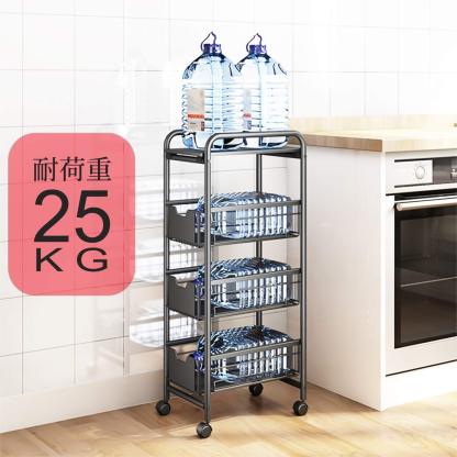 キッチンワゴン DEWEL 隙間収納カート 収納ラック 1天板+3引き出し キャスター付 小物収納 調味料ラック バスケットラック サイドワゴン 4段 引き出し式 組立簡単 おしゃれ ブラック