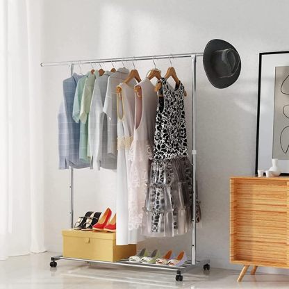 DEWEL ハンガーラック 頑丈 幅120-200cm×奥行41cm×高さ105-165cm キャスター付き 耐荷重80kg 高さ調節可能 移動便利 収納便利