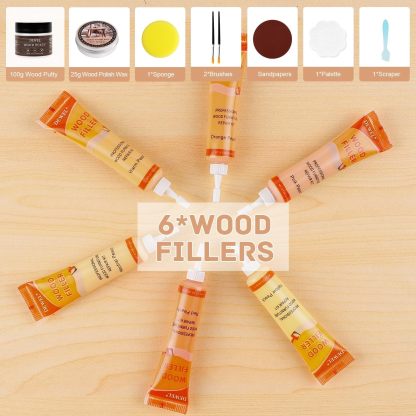 DEWEL 木製品キズ補修セット フローリング 補修 家具 補修 6色補修クリーム フローリング 補修 パテ ドア 剥がれ 補修 キズ隠し ネジ穴、ひび割れ、釘目、傷、焼灼、変色など補修 フローリング 穴埋めパテ
