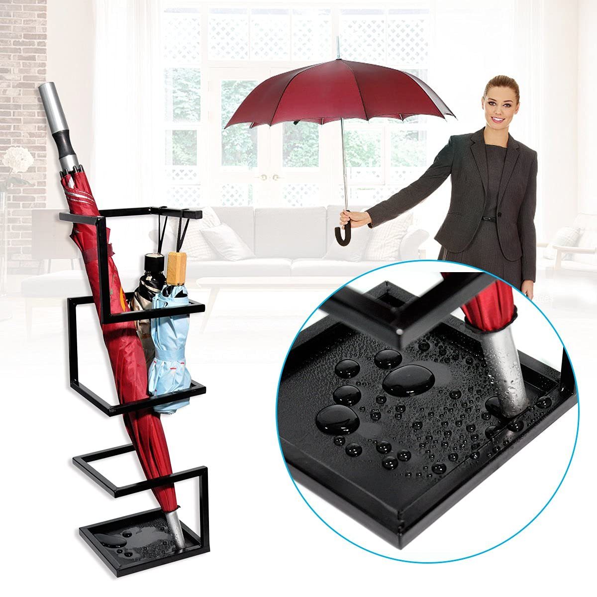 傘立て かさたて 傘入れ スリム おしゃれ かさラック アンブレラスタンド 傘置き 長傘/折りたたみ傘収納 玄関 靴ベラ収納 レインラック ブラック 幅17.5x奥行17.5x高さ58cm