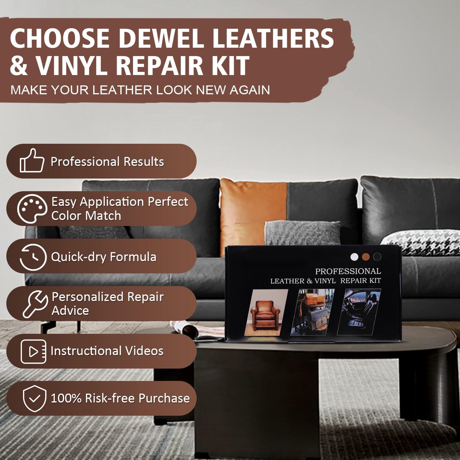 DEWEL 革 補修 レザーケアキット レザー 補修 革 補修クリーム レザーリペア 革色落ち補修 レザー補修クリーム 革 色 補修 革製品 キズ補修 皮革用補修 ソファ 革シート 財布 革ハンドル ベルト 革バッグなど補修 5色入り