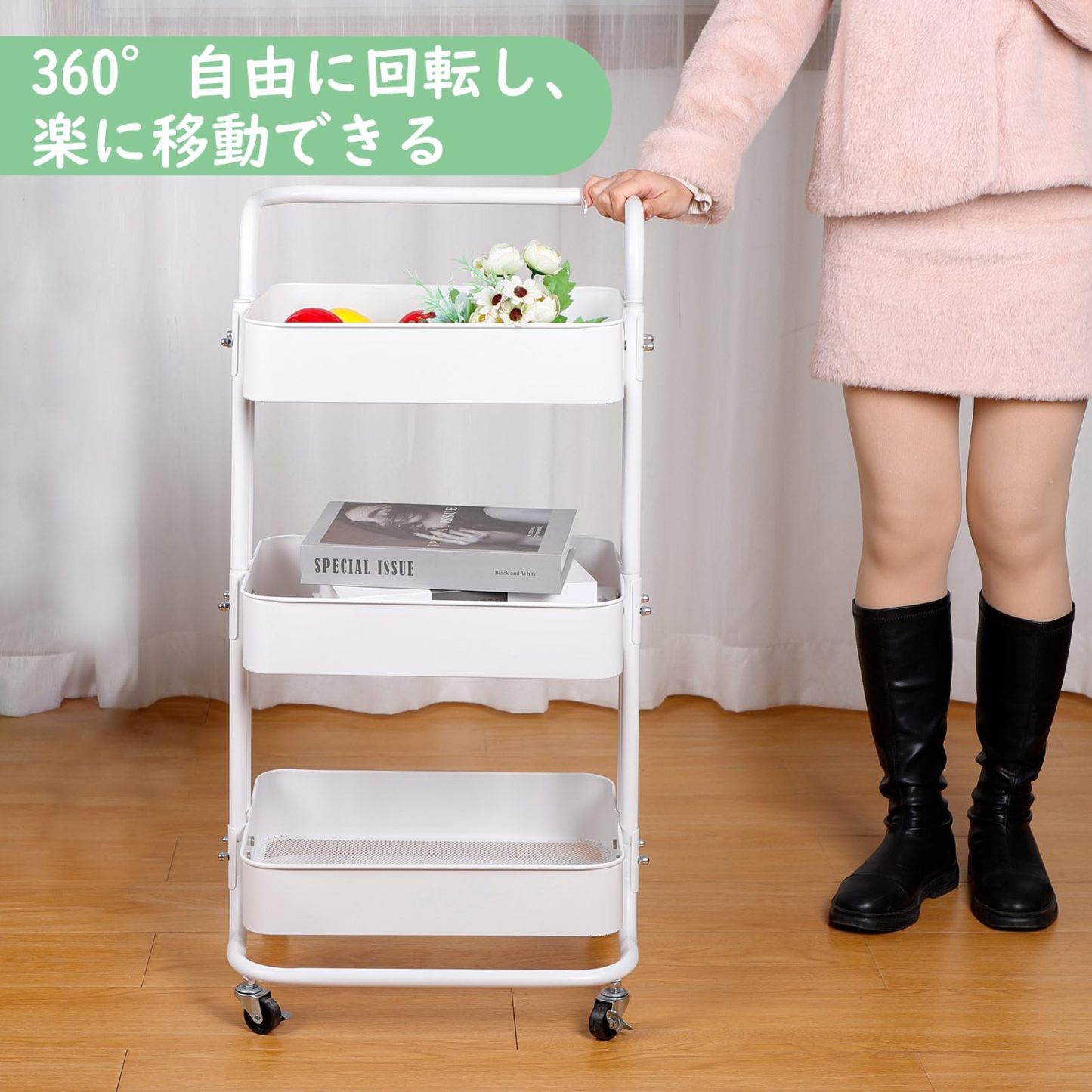 DEWEL 車輪付きユーティリティ キッチンワゴン 収納ローリングストレージカート 3層ローリングカート 収納ラック ワゴン 収納ワゴンアイランド 3段 キャスター付き 組立簡単 カート ユーティリティカート キャスター付き収納カート 味料調ラック バスケットラック キッチン、バスルーム、リビングルーム、ランドリー、化粧品用収納カート