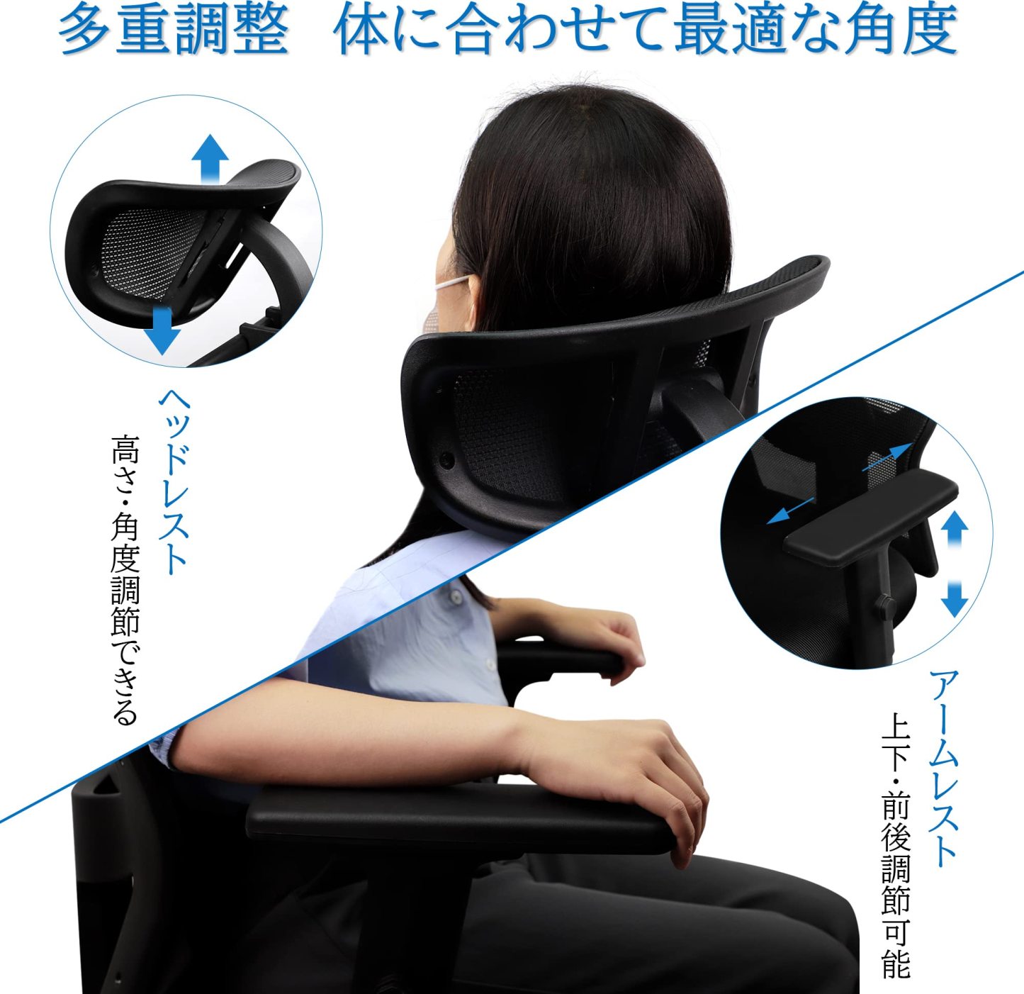 DEWEL オフィスチェア 椅子 テレワーク パソコンチェア 人間工学椅子 デスクチェア 疲れない 勉強 学習 ランバーサポート付き 無段階昇降 360度回転 腰に良い おしゃれ 黒 事務用