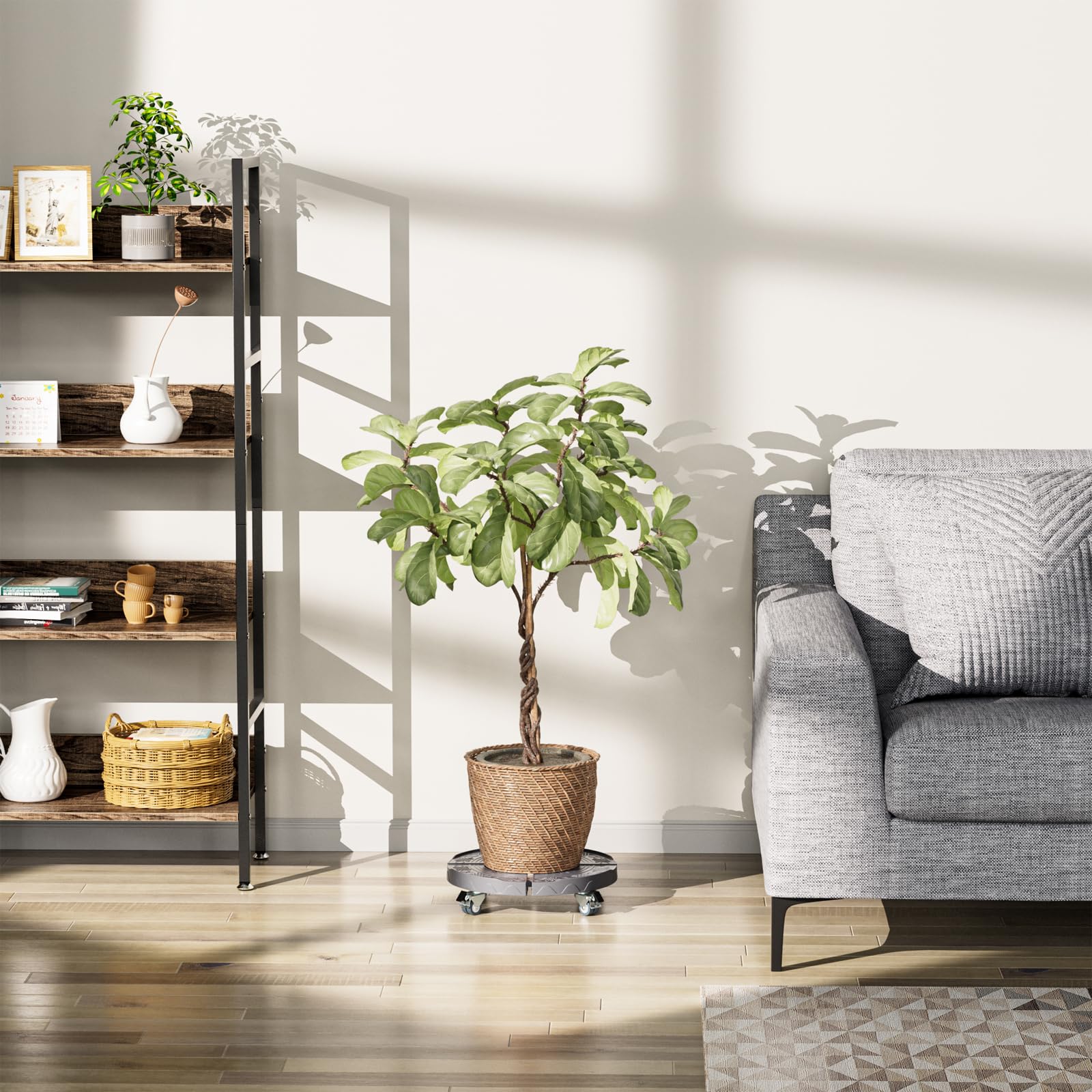 DEWEL 花台 鉢受プレート移動できる 植木鉢台 キャスター付き 伸縮タイプ サイズ調節可 ブレーキ付き 360°移動便利 調節可能 滑り止め 38.5-52.5cm伸縮可能 円形と矩形対応 高さ11㎝ 耐荷重200kg