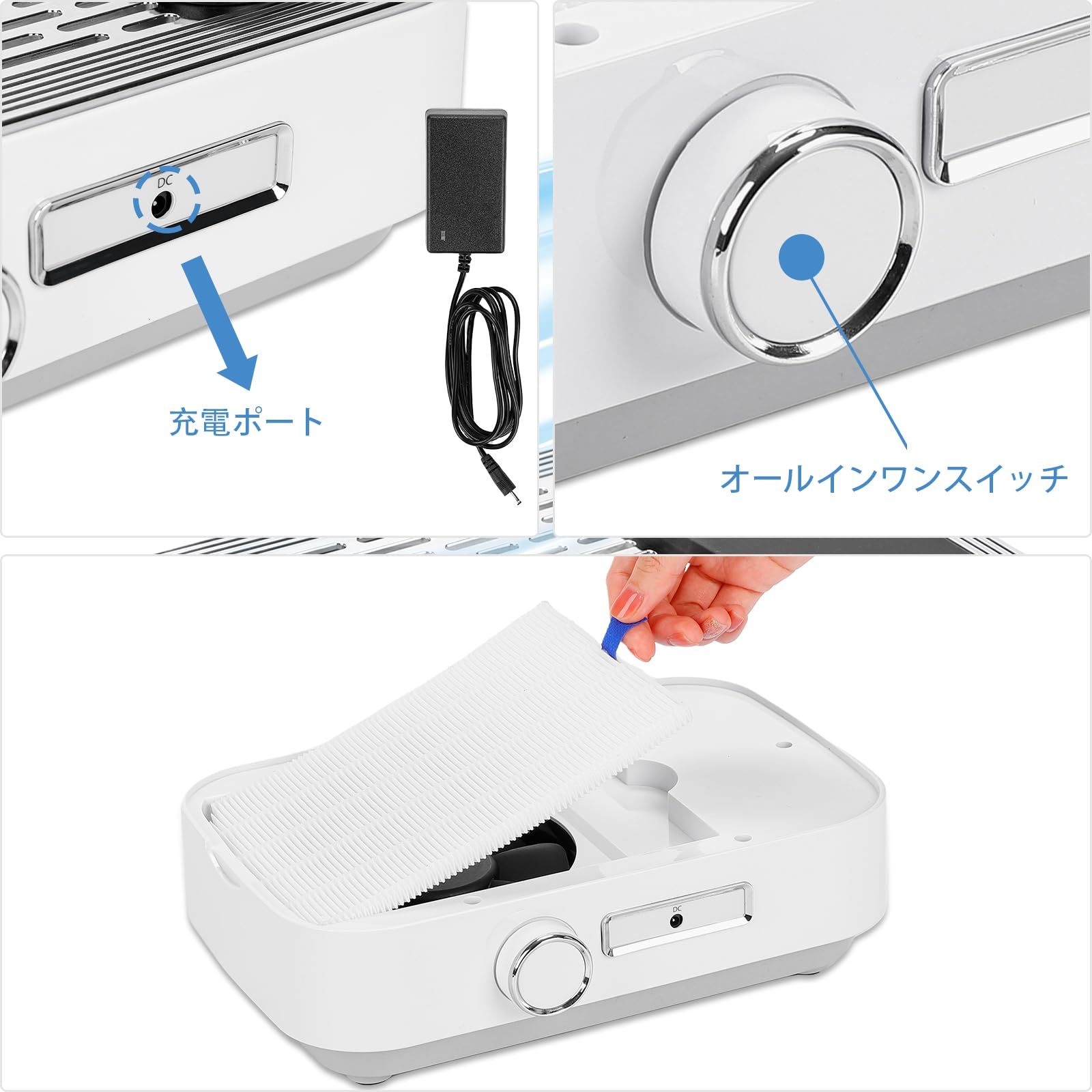 DEWEL ネイル集塵機 ネイルダストコレクター 卓上集塵機 強力吸引 吸収力調節可能 4500rpm回転数 手首が保護でき マット付き 説明書付き 交換用フィルター付き 掃除簡単 静音 ネイルマシン