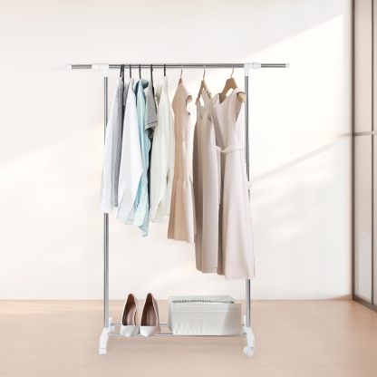 DEWEL ハンガーラック 収納ラック つっぱり棚 キャスター付き 幅94-139.5cm×奥行40cm×高さ102.5-178cm 高さ調整可能 耐荷重15kg 大容量 かんたん組み立て ポールハンガー 衣装掛け