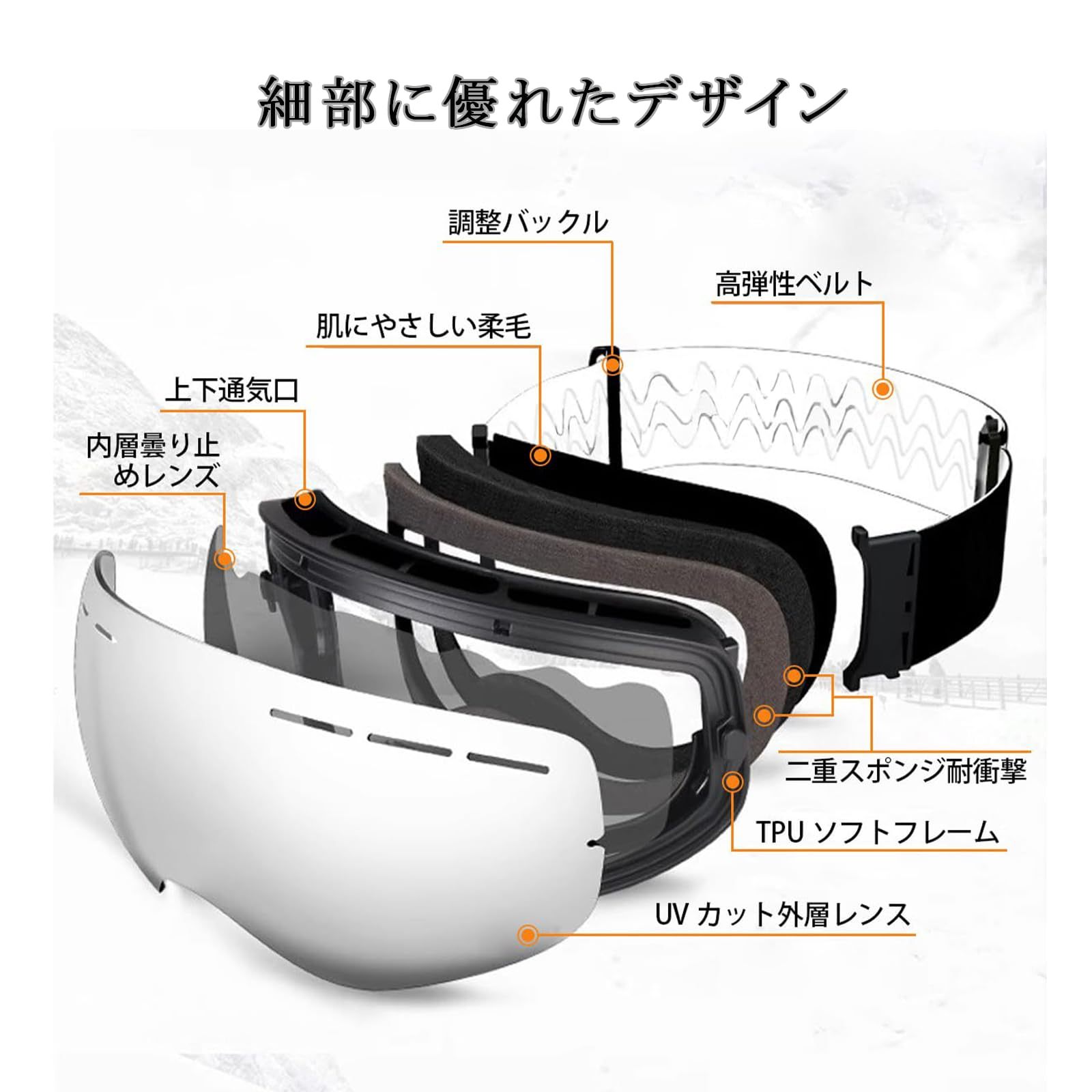 DEWEL スキーゴーグル スノーゴーグル 180°広視野 紫外線カット 通気/防風/防雪/防塵 耐衝撃 両層レンズ メガネ対応 ヘルメット対応 スノーボードゴーグル 球面ゴーグル 収納袋&収納ケース付き 男女兼用 山登り/スキー/アウトドアスポーツなどに適用