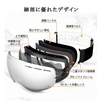 DEWEL スキーゴーグル スノーゴーグル 180°広視野 紫外線カット 通気/防風/防雪/防塵 耐衝撃 両層レンズ メガネ対応 ヘルメット対応 スノーボードゴーグル 球面ゴーグル 収納袋&収納ケース付き 男女兼用 山登り/スキー/アウトドアスポーツなどに適用