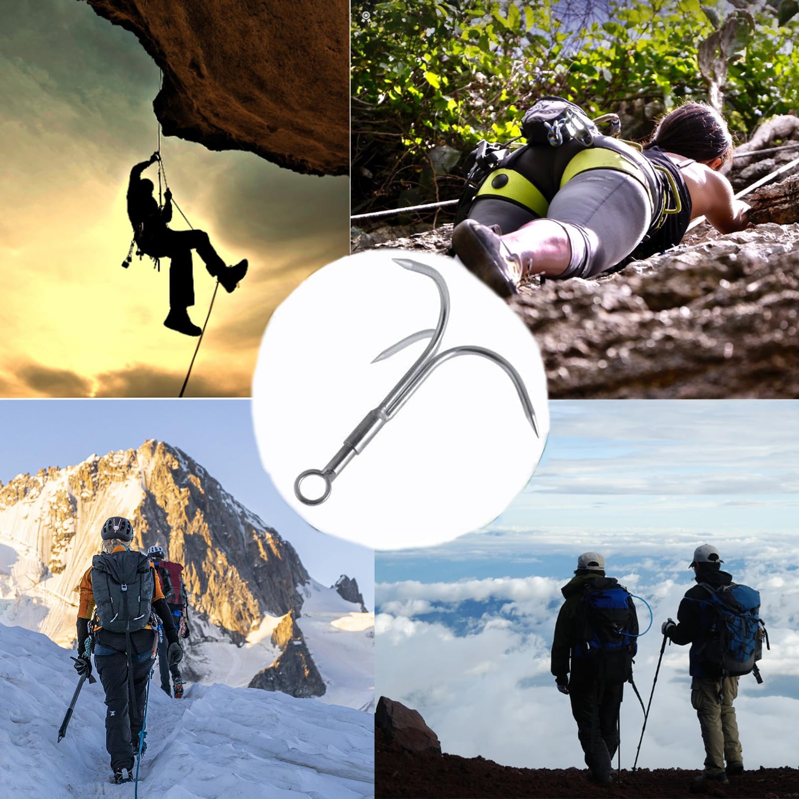 dewel グラップリングフック 登山フック クライミングフック 重力フック 3本爪 ステンレス製 荒野サバイバル 登山 岩登り アウトドアスポーツ グラップリング ハンギングフック カラビナ用グラブフック クライミングクロー