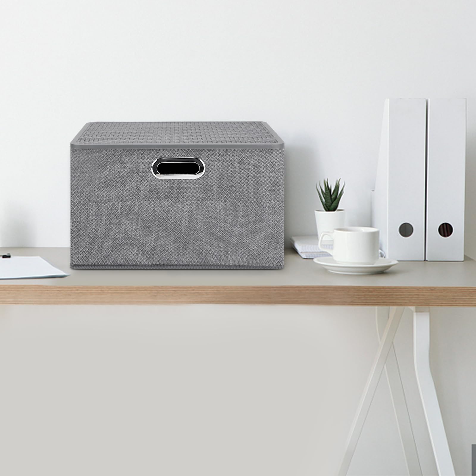 DEWEL 収納ボックス 折りたたみ式 3枚組 収納ケース 不織布 防塵 大容量 多機能 おもちゃ収納 小物入れ 上に蓋付き グレー