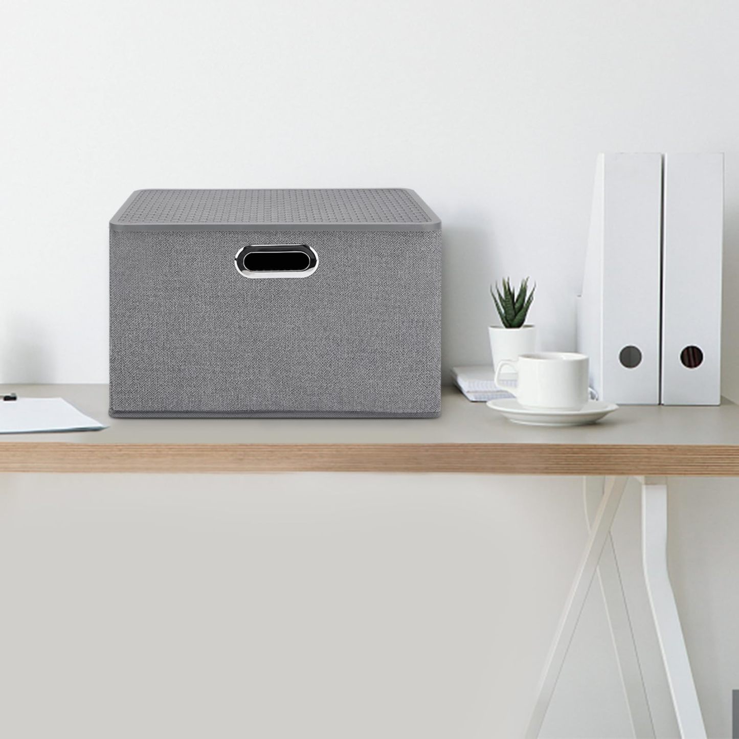 DEWEL 収納ボックス 折りたたみ式 3枚組 収納ケース 不織布 防塵 大容量 多機能 おもちゃ収納 小物入れ 上に蓋付き グレー