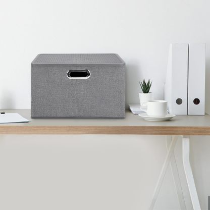 DEWEL 収納ボックス 折りたたみ式 3枚組 収納ケース 不織布 防塵 大容量 多機能 おもちゃ収納 小物入れ 上に蓋付き グレー