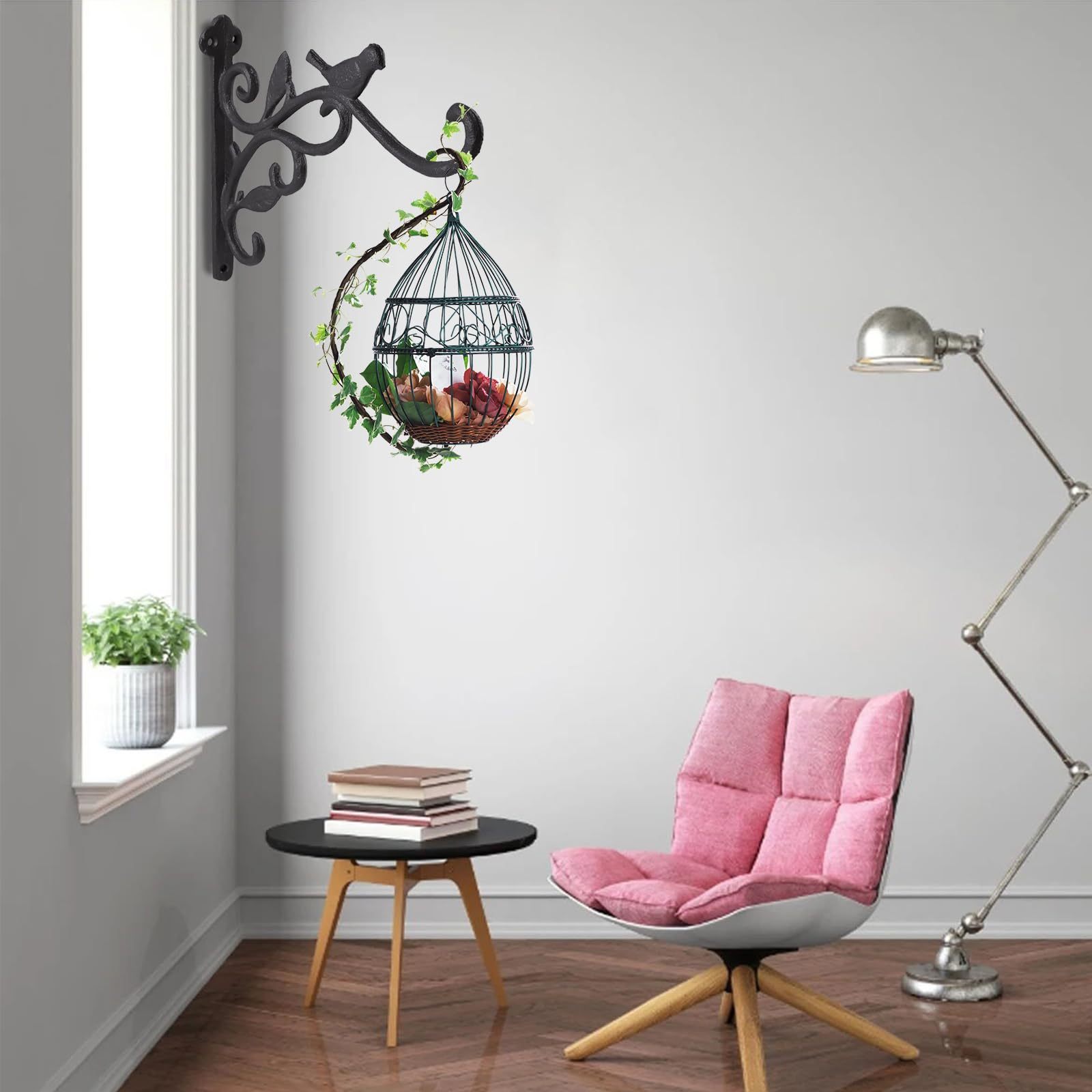 DEWEL プランターフック 吊り下げ植物ブラケット 観葉植物吊り下げフック ハンギングフック プランターハンガー 庭用植物用ブラケット 手鍛造鉄 アンティーク 吊り下げ 壁面用フック 植物バスケットハンガー 鳥の餌箱 街路灯 飾り アイアンフック ウォールハンガー