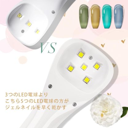 ネイルライト ネイルドライヤー UVライト 15W 5LEDs 充電式 LEDネイルドライヤー 持ち運びやすい ジェルネイル LEDライト 硬化ライト タイマー設定可能 ジェルネイル用 レジン用 レジンクラフト用 2階段タイマー機能 タイマー ホワイト 日本語説明書付き コードレス