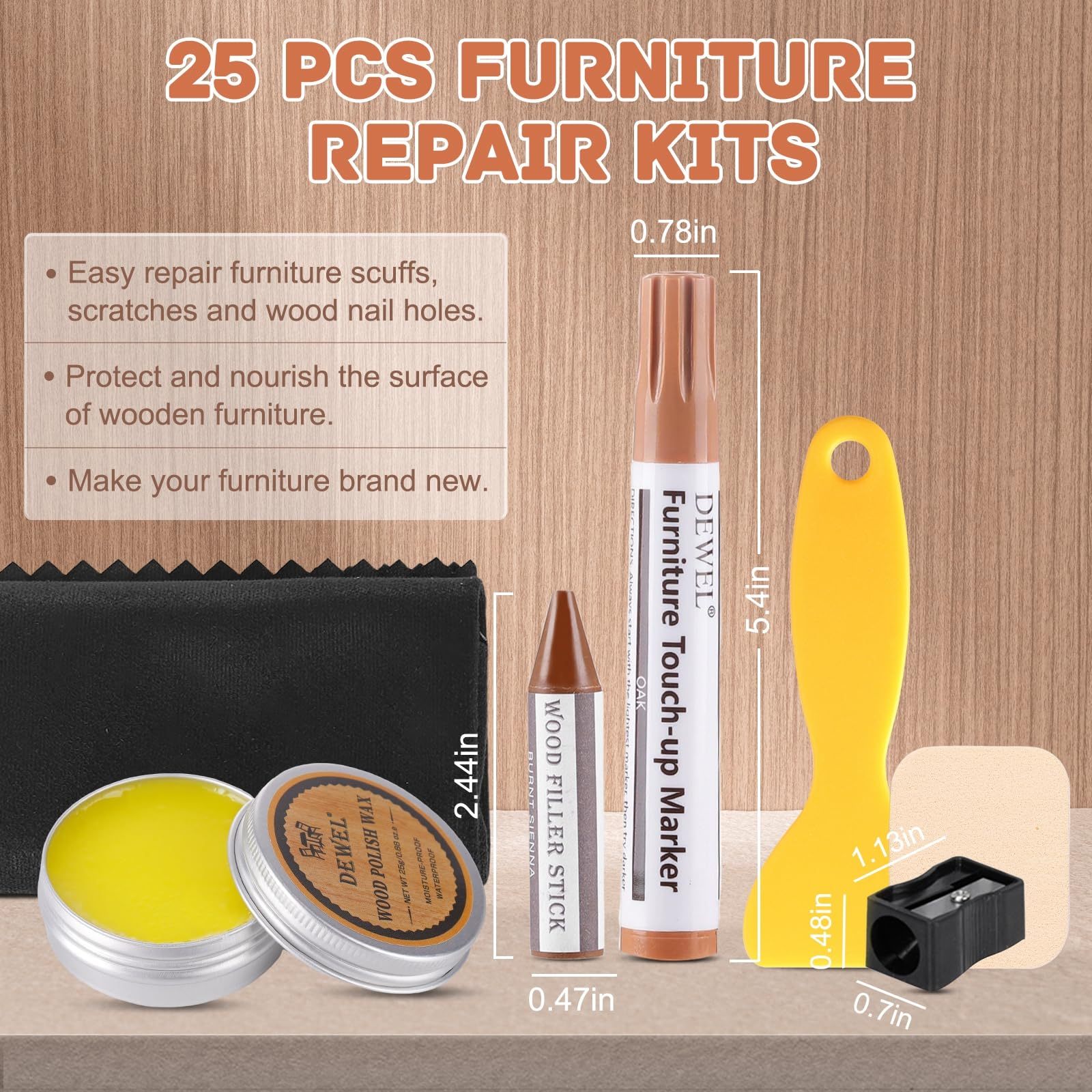 DEWEL 木製品キズ補修セット 家具 補修ペン 家具補修マーカー フローリング補修 10色補修ペン 10色補修棒 床 ドア剥がれ 棚 家具補修 キズ隠し ひび割れ、傷、焼灼、変色など補修 芯削り器付き 20本セット 家具の傷、汚れ用