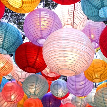 DEWEL 提灯 紙ちょうちん 装飾用ランタン カラフル 16個セット 直径25cm4個 直径20cm8個 直径15cm4個 紙提灯 ランタン パーティー イベント 祭り お盆飾り