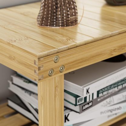 DEWEL 玄関ベンチ 履き替えベンチ シューズラック 竹製 ２段 幅70cm×奥行き28cm×高さ44.8cm 組立簡単 靴履きベンチ 靴ラック 省スペース玄関 玄関に靴を効率収納 玄関椅子 物置棚 ラックベンチ 木製ベンチ 靴箱 収納 室内 靴棚 靴入れ フットスツール 木色 玄関ベンチ 収納